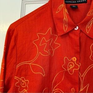 Josephine Chaus Blouse Linen Embroidered Orange 8